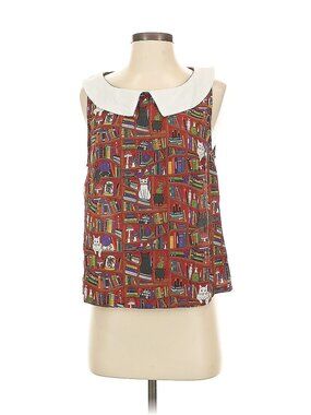 Cats Books Caldrons Novelty Peter Pan Collar Blouse EUC RARE